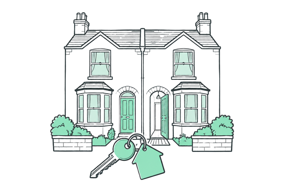 Buy-to-let property Terraced rental homes with a set of keys